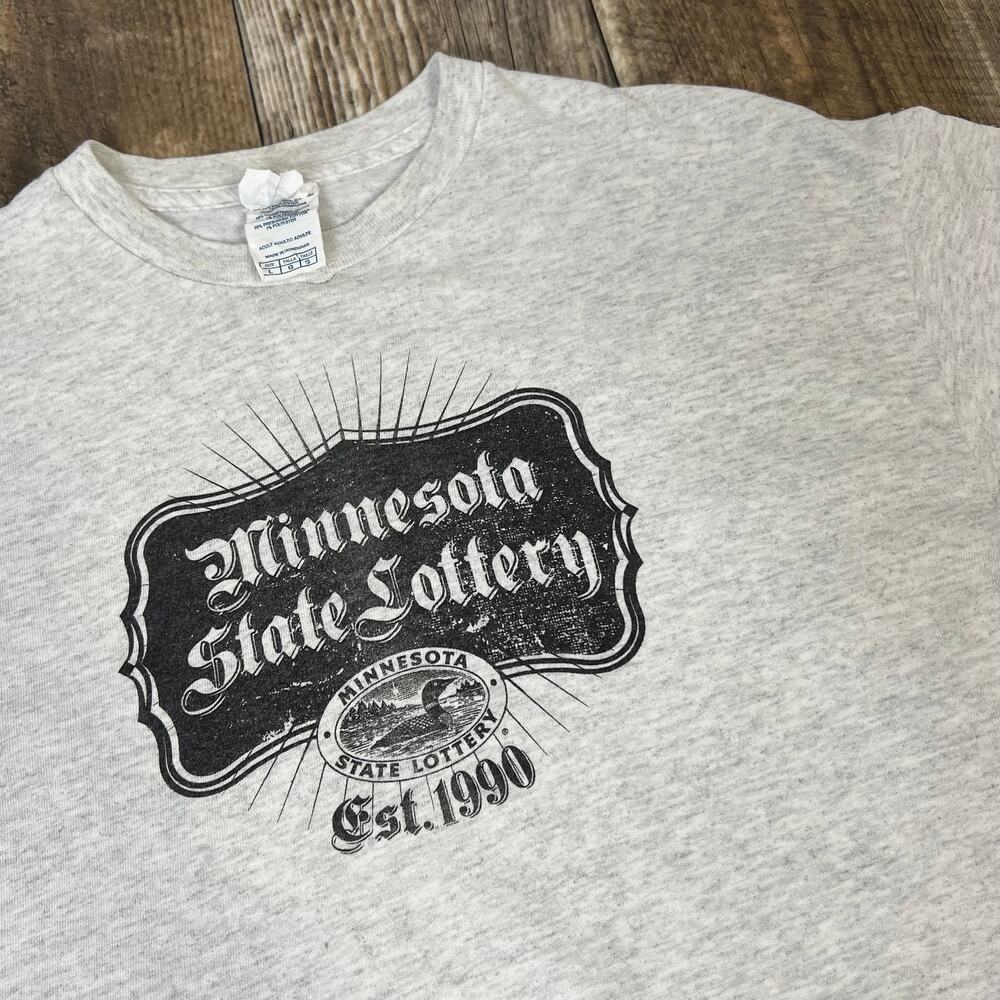 Vintage Minnesota State Lottery Gray Crew Neck T-Shirt Large
